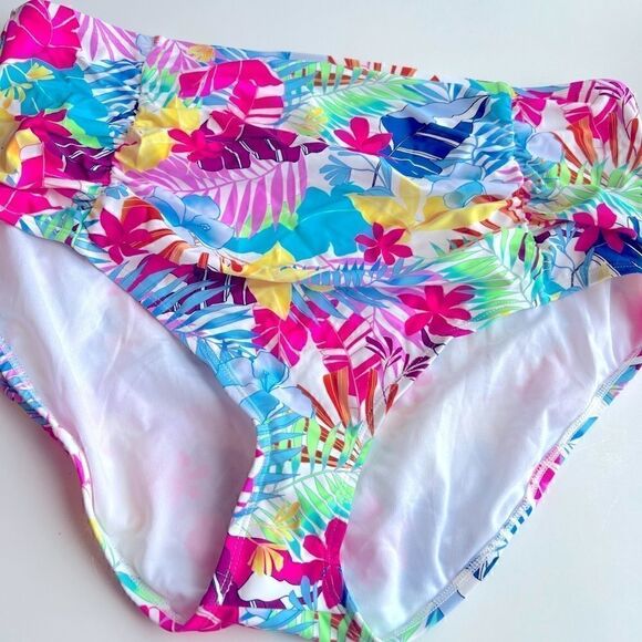 CALIFORNIA WAVES PLUS Trendy Plus Tropical Print High-Waist Bikini Bottoms 22/24 - Picture 7 of 10